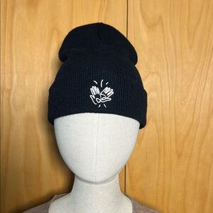 Black Knit Beanie with Embroidered Design